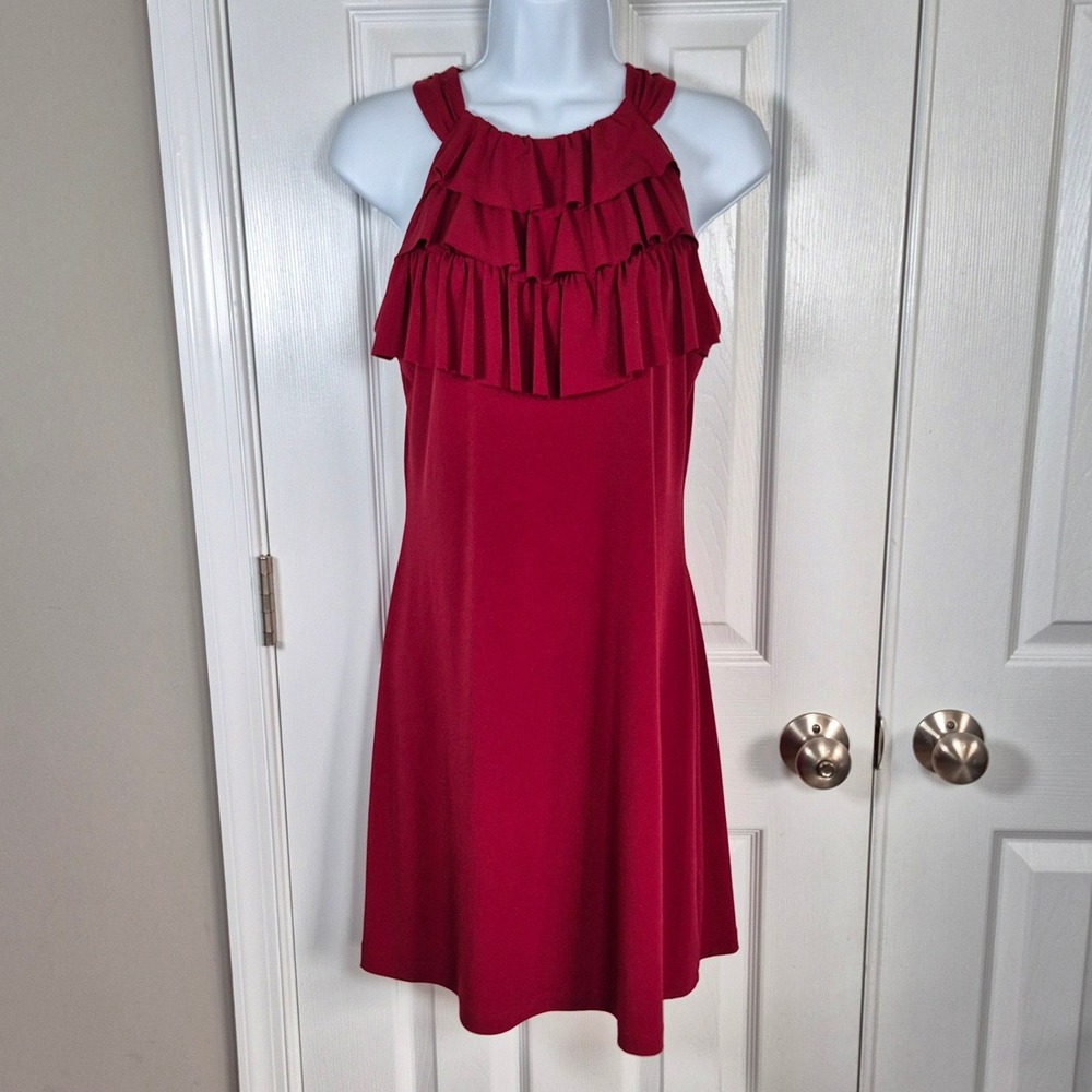 Red sleeveless ruffle mini short dress womens‎ 6 Enfocus Studios